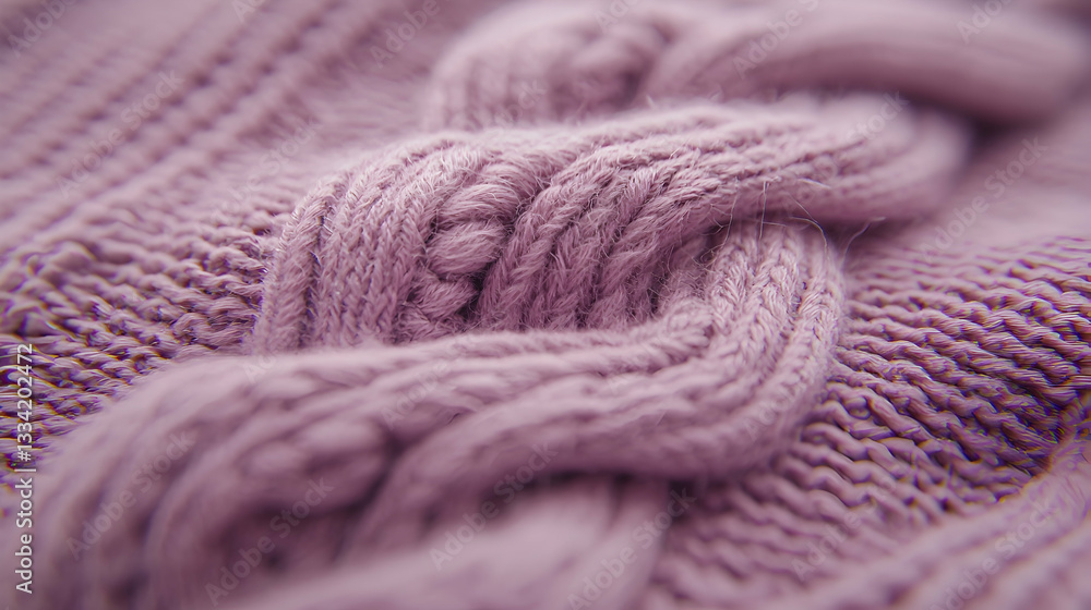 Close-up of mauve cable knit texture; soft, warm fabric detail; ideal for textile websites or knitting patterns Close-up of mauve cable knit texture; soft, warm fabric detail; ideal for textile websites or knitting patterns