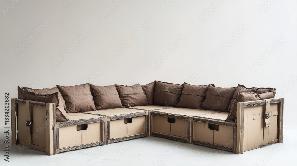 Obraz premium A modular sofa system made from interlocking cardboard pieces.