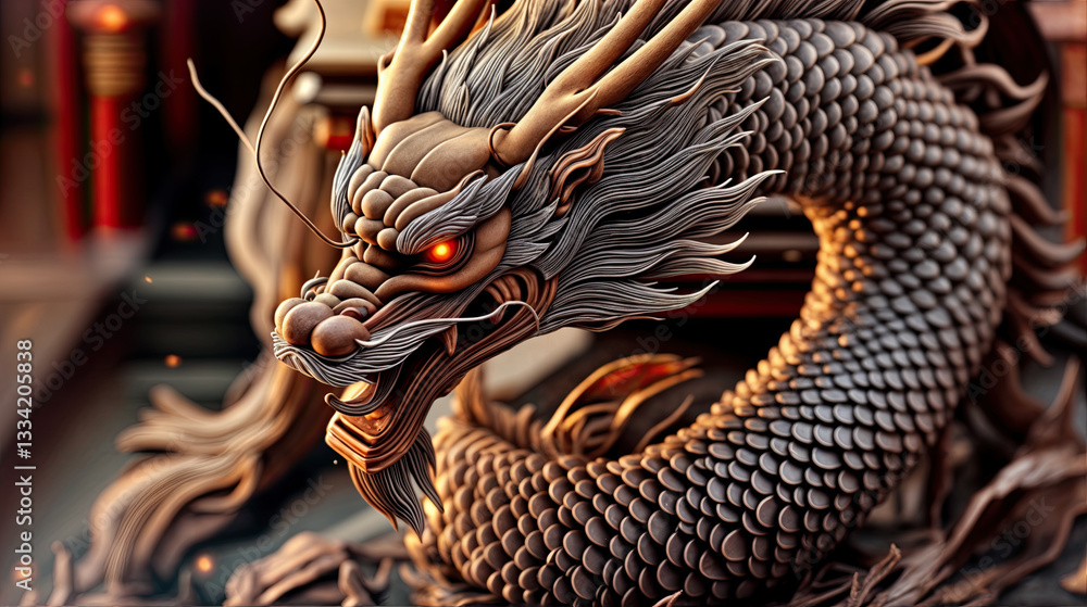 Close-up view of the dragon's scales, showcasing the artist's skill.