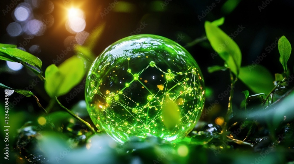 Green Energy Clean Hydrogen Sphere in Lush Nature Green Energy Clean Hydrogen Sphere in Lush Nature