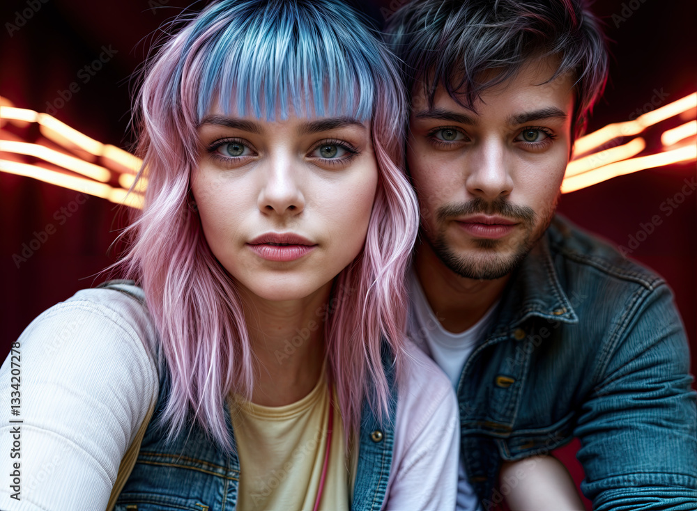 A candid shot of two individuals, their expressions conveying a sense of intimacy and connection.