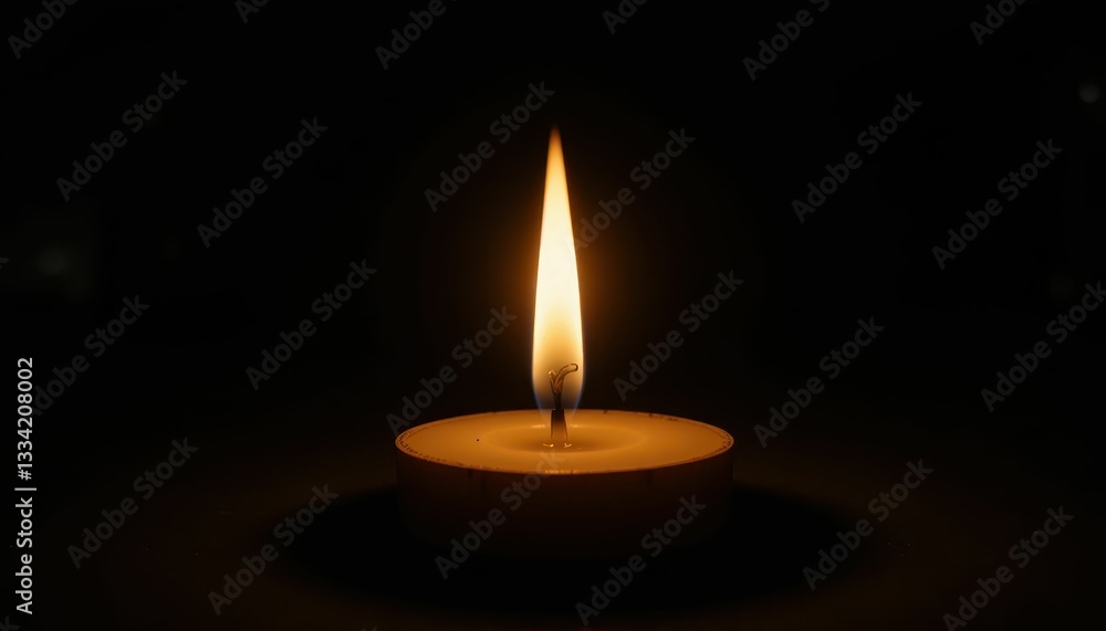 Single Flame Candle Illuminating Dark Background for Serenity and Calm Single Flame Candle Illuminating Dark Background for Serenity and Calm