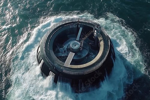 Renewable energy infrastructure generating power from ocean currents with water turbine photo