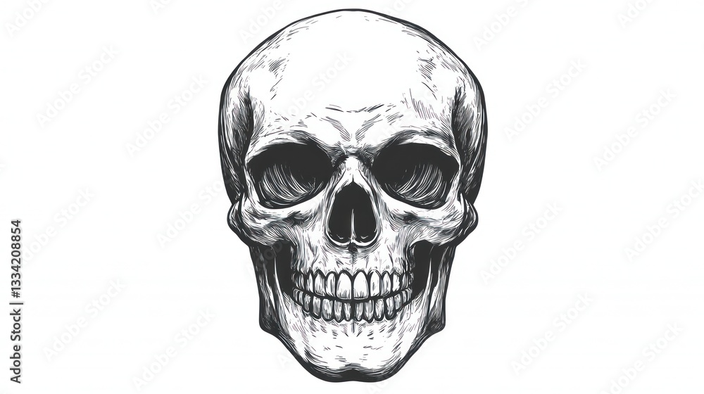 Fototapeta premium Intricate Skull Drawing: A Monochromatic Masterpiece