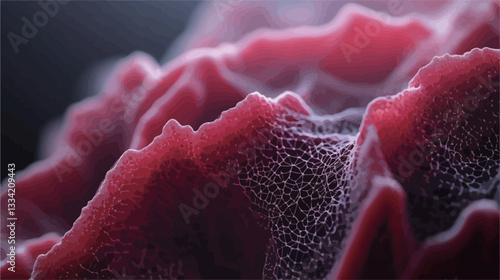 Close-up macro photograph or digital rendering of an abstract texture. The image features a predominantly red and pink color palette with variations in shading creating depth and dimension. The