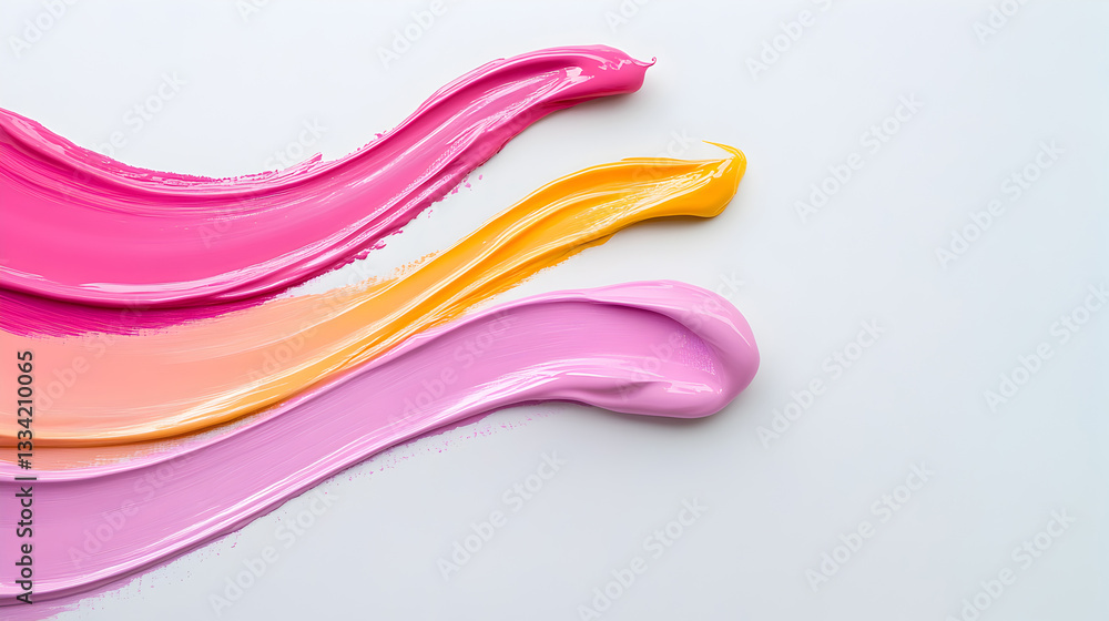 Smooth and glossy paint strokes in shades of pink, yellow, and peach on white background. Perfect for creative design, modern art, and aesthetic branding projects. Selective focus Smooth and glossy paint strokes in shades of pink, yellow, and peach on white background. Perfect for creative design, modern art, and aesthetic branding projects. Selective focus