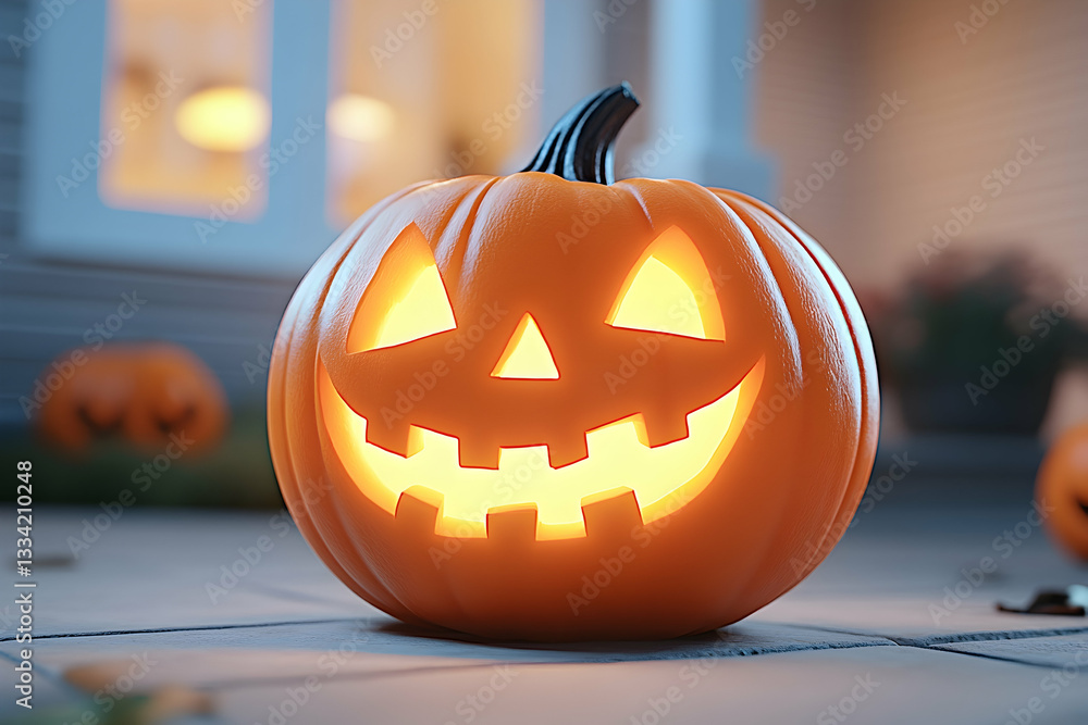 Fototapeta premium Illuminated jack-o'-lantern on porch