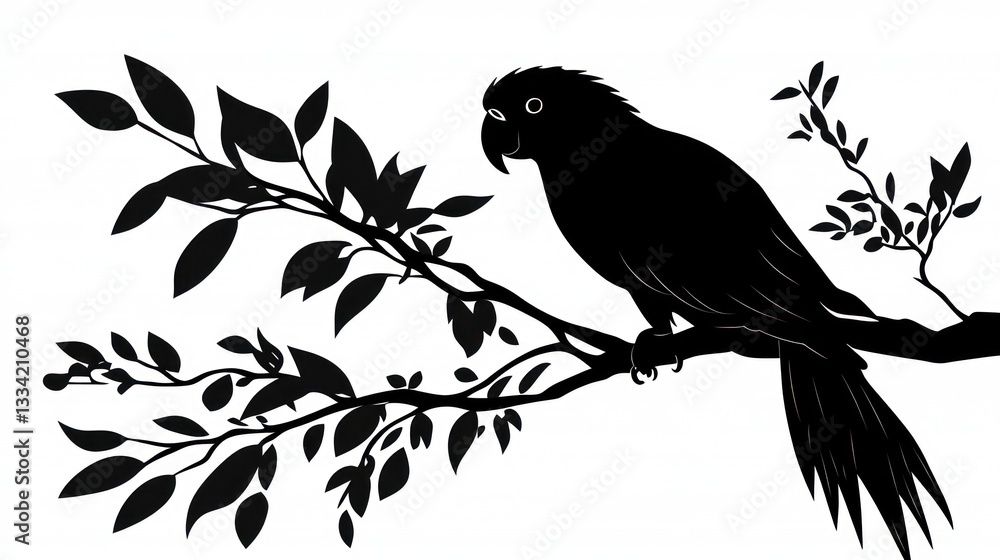 Silhouette of a Parrot Perched on a Branch Silhouette of a Parrot Perched on a Branch