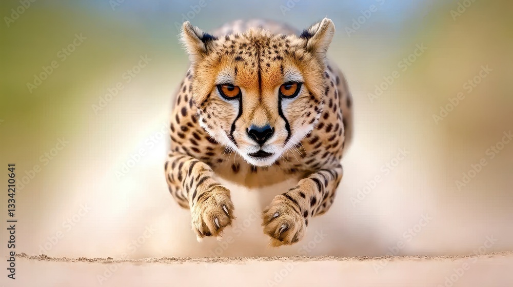 Fototapeta premium Cheetah Mid Air Leap In Desert