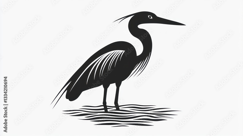 Obraz premium Elegant Heron Silhouette in Monochrome: A Bird in Water