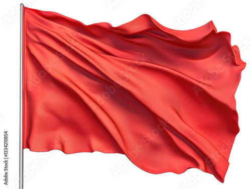 Isolated Vibrant Red Flag Waving in the Wind