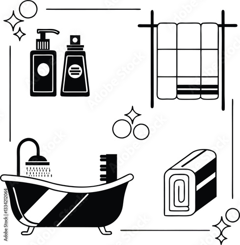 Simple Black and White Bathroom Essentials Illustration