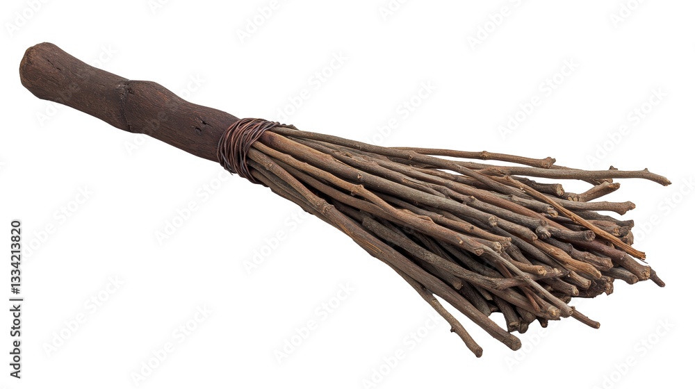 Isolated Rustic Broom Made of Twigs Tied with Wire Isolated Rustic Broom Made of Twigs Tied with Wire