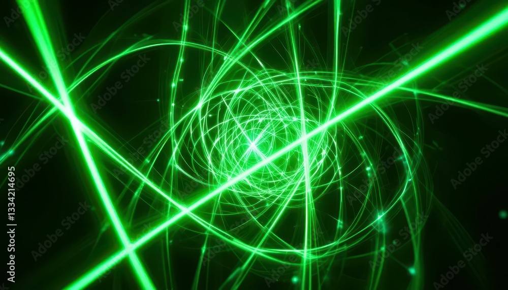 Fototapeta premium Abstract Green Light Pattern with Bright Lines in Swirling Motion