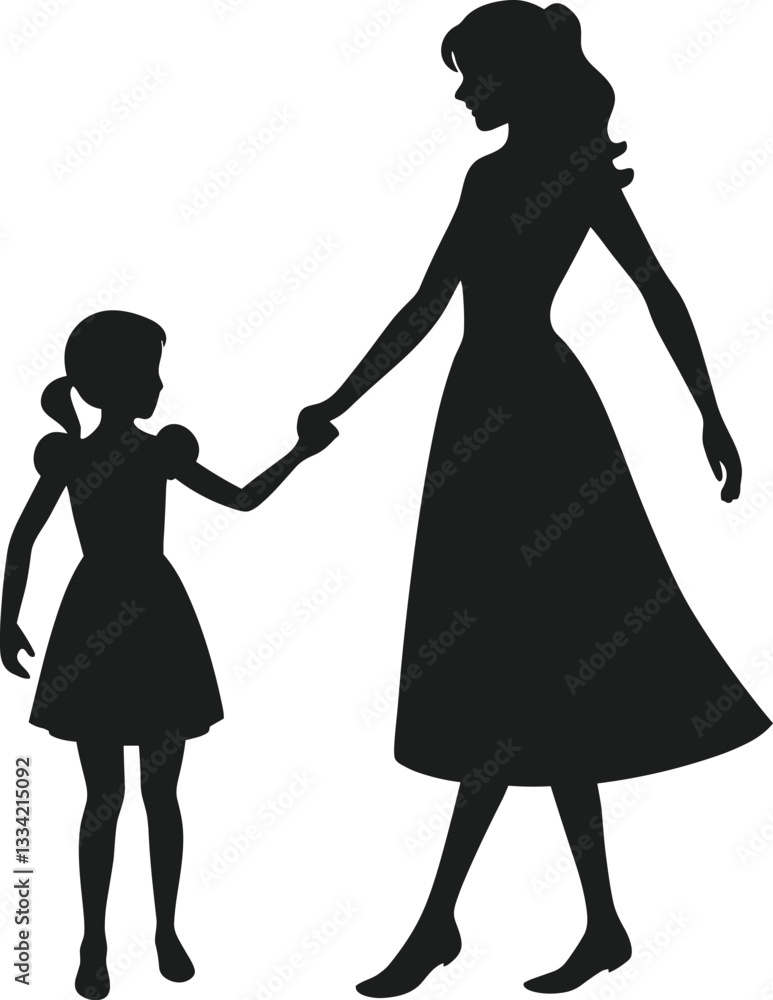 Elegant Mother and Daughter Silhouette Holding Hands – Beautiful Vector Illustration for Mother’s Day Elegant Mother and Daughter Silhouette Holding Hands – Beautiful Vector Illustration for Mother’s Day