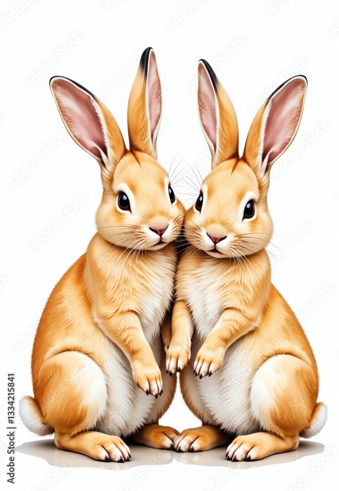 Fototapeta premium Digital Rendering of Two Light Brown Rabbits in a Sitting Position