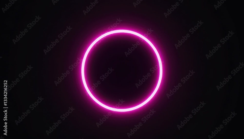 Glowing Pink Neon Circle on Black Background for Modern Designs Glowing Pink Neon Circle on Black Background for Modern Designs