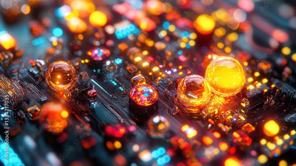 Futuristic Abstract Circuit Board with Glowing Orbs and Lights Futuristic Abstract Circuit Board with Glowing Orbs and Lights