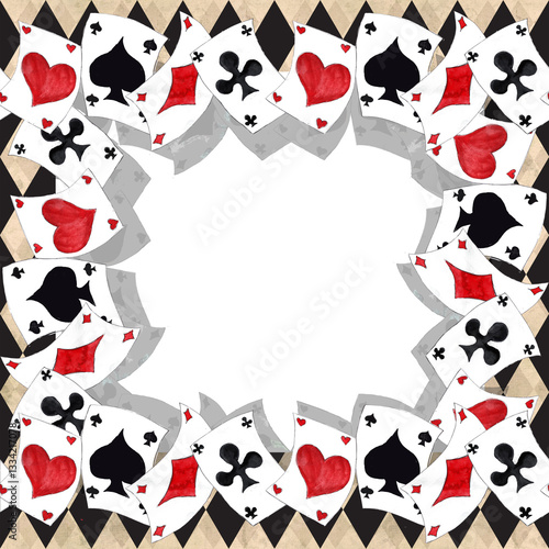 Alice in Wonderland  vintage style original hand drawn  playing cards frame
