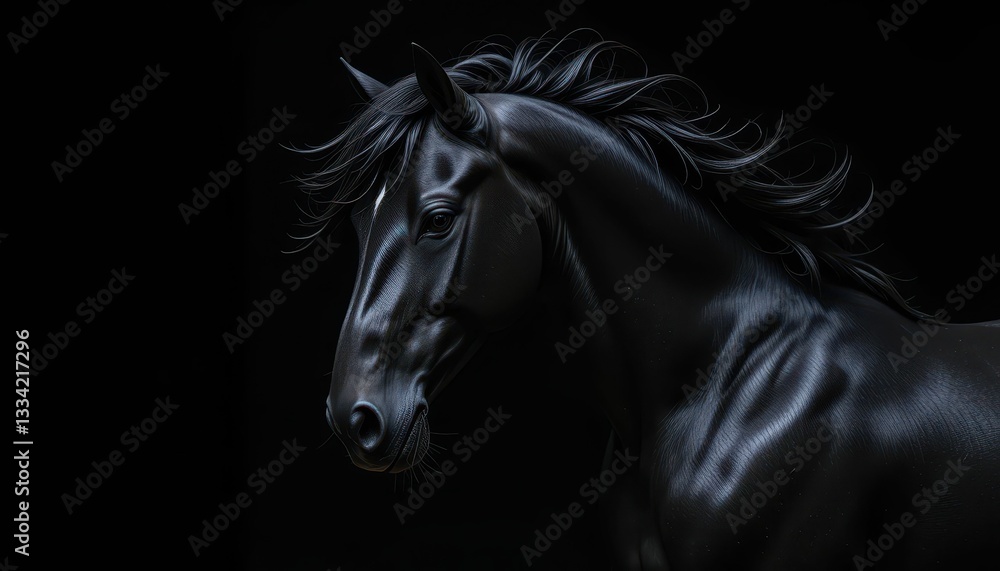 Fototapeta premium Majestic Black Horse Portrait Against Dark Background