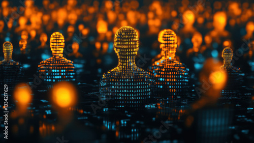 a digital representation of people, lit up.