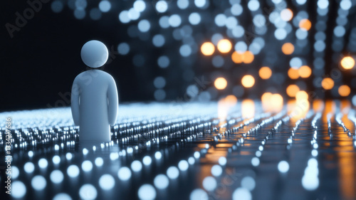 a stick figure standing among a network of lights.