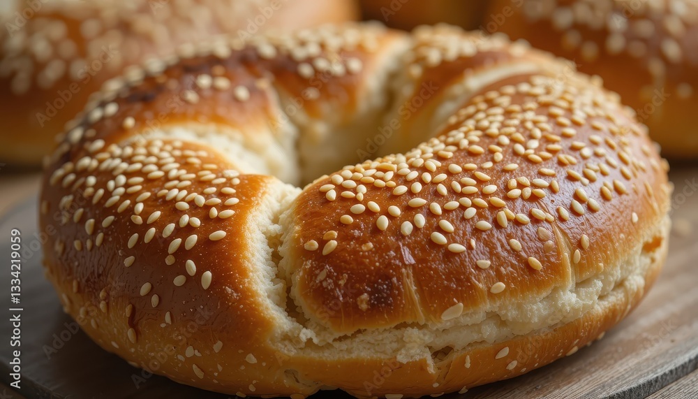 Delicious Sesame Seed Bagel Close Up Bakery Fresh Food Image Delicious Sesame Seed Bagel Close Up Bakery Fresh Food Image