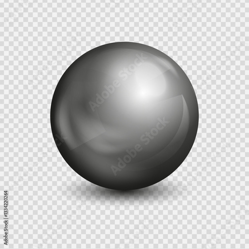 Metal chrome 3d sphere realistic on transparent background, Spherical shape silver ball, Vector illustration.