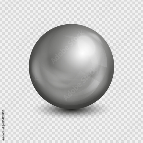 Metal chrome 3d sphere realistic on transparent background, Spherical shape silver ball, Vector illustration.