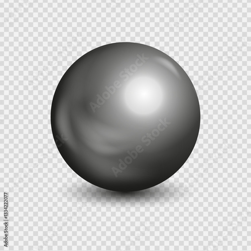 Metal chrome 3d sphere realistic on transparent background, Spherical shape silver ball, Vector illustration.