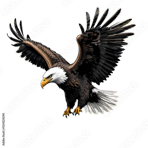 Majestic Bald Eagle in Flight isolated on white background