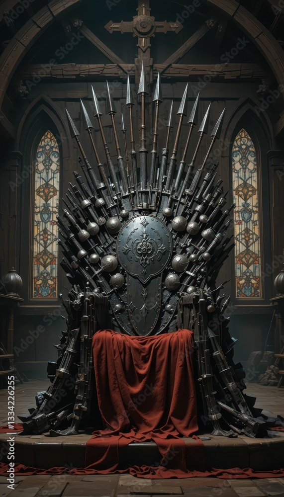 Obraz premium Majestic Throne Surrounded by Intricate Stained Glass Architecture