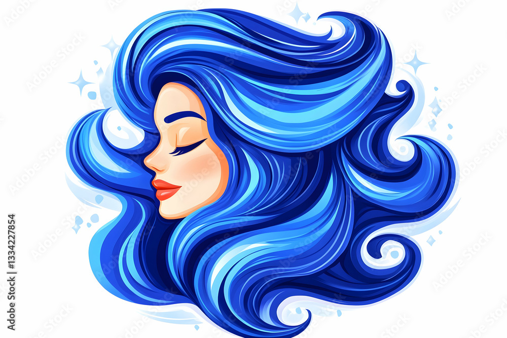 Serene woman with flowing, vibrant blue hair Serene woman with flowing, vibrant blue hair