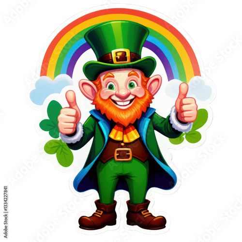 funny leprechaun with a colorful rainbow ,vector illustration  sticker for St. Patricks day