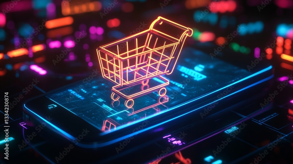 Smartphone shopping cart, an online shopping concept Smartphone shopping cart, an online shopping concept