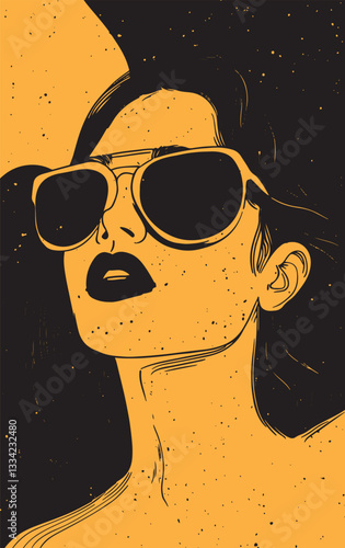 traced vector abstract background of retro grunge woman portrait