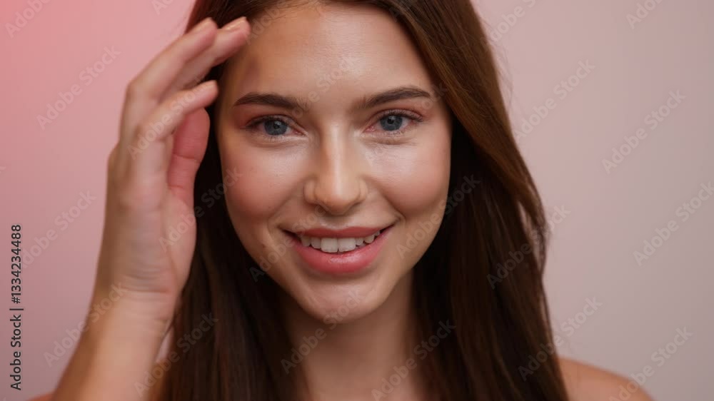 Closeup shot of a female's face with nude makeup and perfect skin care Closeup shot of a female's face with nude makeup and perfect skin care