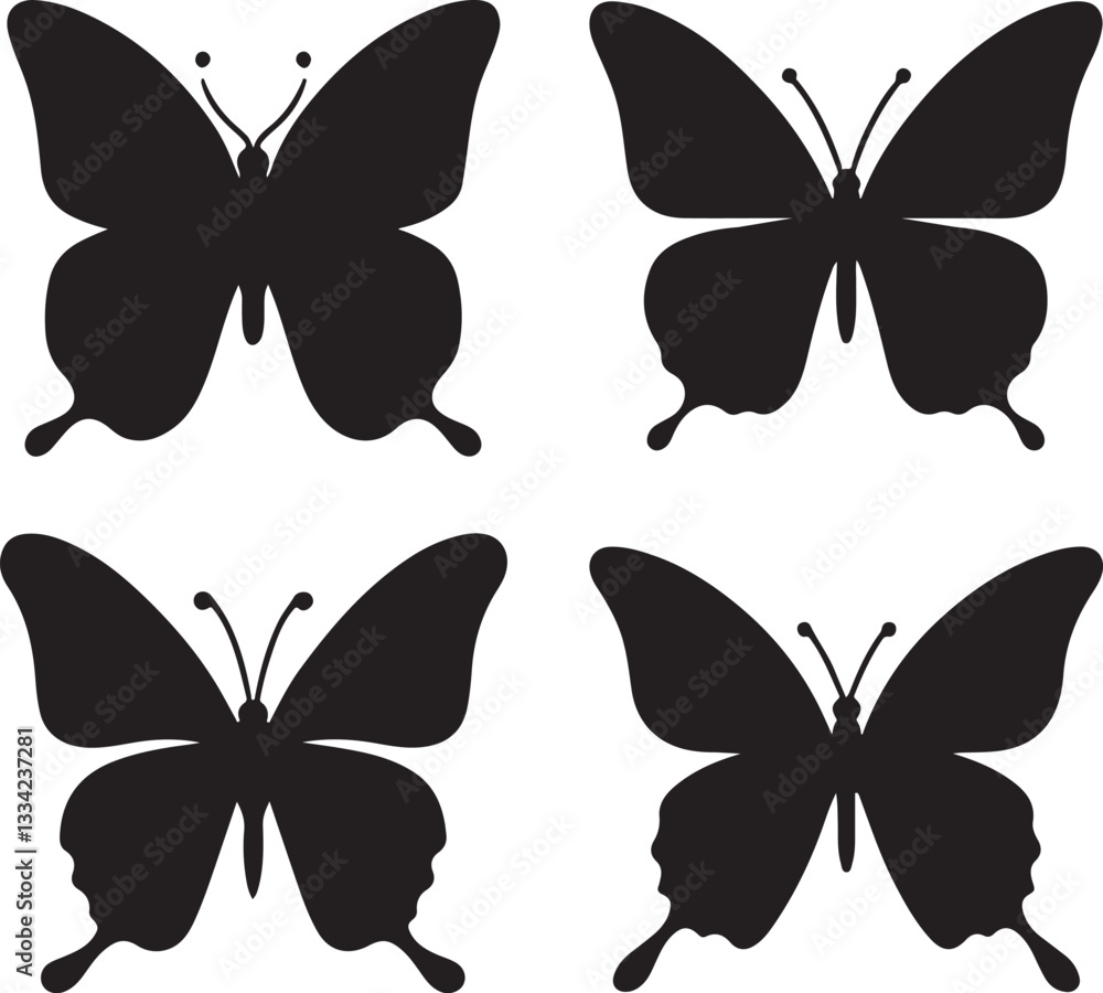 Simple Butterfly silhouette vector set. Flying butterfly logo vector design isolated on white background Simple Butterfly silhouette vector set. Flying butterfly logo vector design isolated on white background