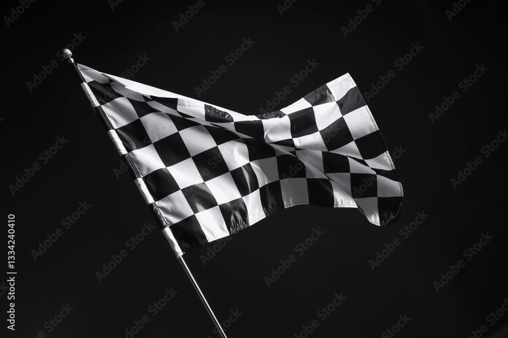 Obraz premium One racing checkered flag on black background