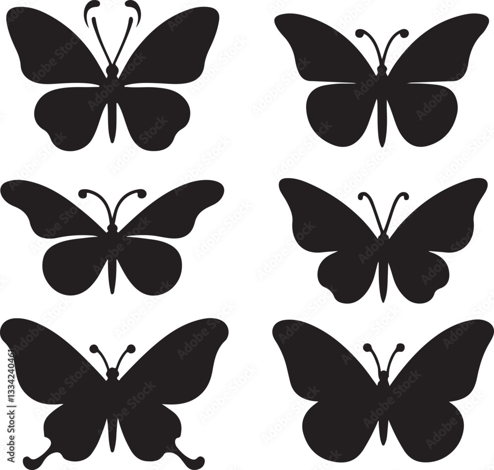 Simple Butterfly silhouette vector set. Flying butterfly logo vector design isolated on white background Simple Butterfly silhouette vector set. Flying butterfly logo vector design isolated on white background