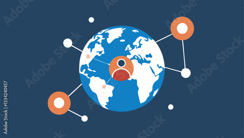 Global Talent Network A globe with connected dots representing a global talent network with an AI icon in the center indicating global recruiting reach.