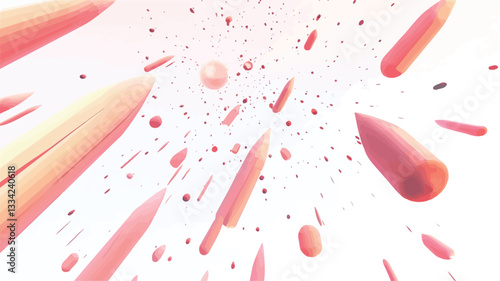 The image is a digital illustration featuring a multitude of abstract shapes in varying shades of pink and white.  The shapes are primarily elongated and cylindrical, with some appearing as small