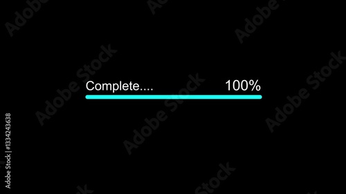 A dynamic cyan color loading animation, and processing to complete 1 to 100% animation . on a black background. and creating a stunning 4k video.
