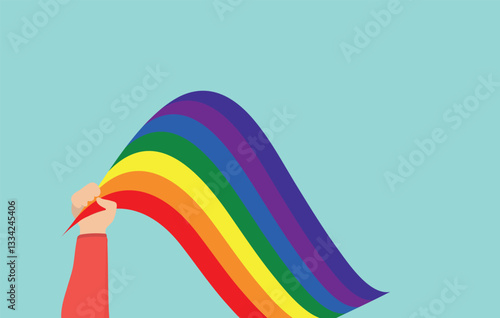 Abstract rainbow wave on pastel background bright lgbt symbol. Editable image.