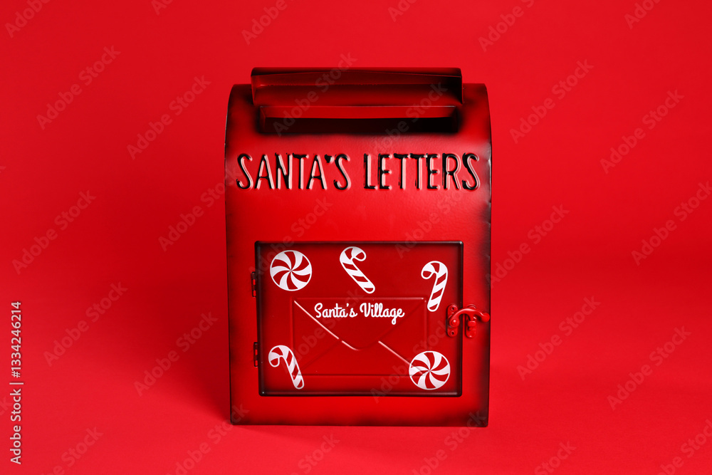 Santa Claus mailbox on red background. Christmas tradition Santa Claus mailbox on red background. Christmas tradition