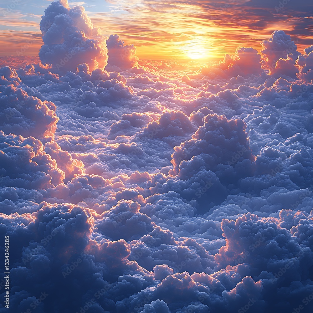 Fototapeta premium A beautiful sunlit view of dense clouds in the sky