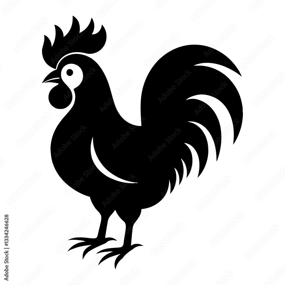 Elegant Silhouette Full Body Rooster Logo Style Black and White Outline Line Art Drawing Design Elegant Silhouette Full Body Rooster Logo Style Black and White Outline Line Art Drawing Design
