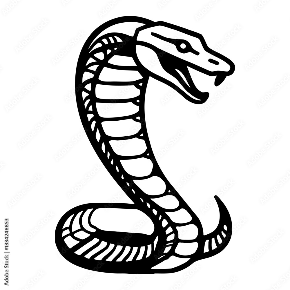 Fototapeta premium Minimalist Cobra Snake Full Body Black and White Outline Line Art Drawing Logo Style Vector