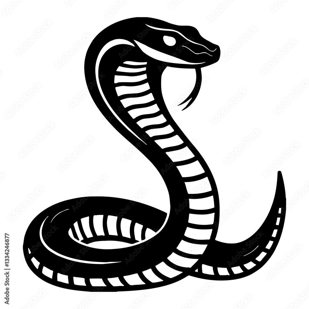 Fototapeta premium Minimalist Cobra Snake Full Body in Black and White Outline Line Art Drawing Style Logo Design