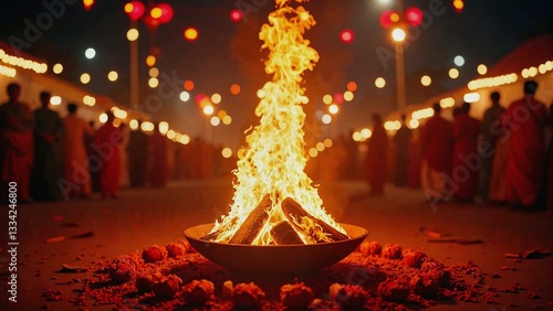 Vibrant Lohri celebration with bonfire and cultural decorations